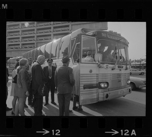 Passengers boarding wrong-way bus