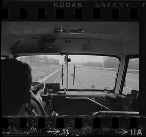 Interior of wrong-way bus on Southeast Expressway