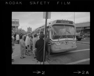 Passengers boarding wrong-way bus