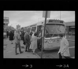 Passengers boarding wrong-way bus