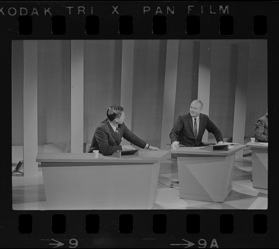 Democratic Senatorial hopefuls share same stage, but not necessarily the same views as they met face-to-face on a live TV broadcast to discuss the issues. The forum principals were, from left to right, former Gov. Endicott Peabody, Mayor John Collins and Thomas Boylston Adams