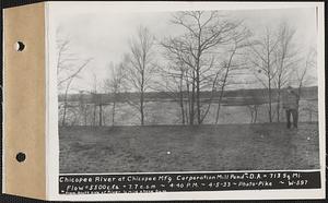 Chicopee River at Chicopee Manufacturing Corp. mill pond from south side of river 1/2 mile above dam, drainage area = 713 square miles, flow = 5500 cubic feet per second = 7.7 cubic feet per second per square mile, Chicopee, Mass., 4:40 PM, Apr. 5, 1933