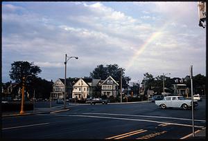 Rainbow over residential area near rotary, Powderhouse Square, Somerville, Massachusetts
