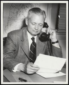 Sherman Adams, Governor-elect of New Hampshire. Residents of this industrial town are jubilant at the election of townsman Sherman Adams as Governor of the state. As manager of timberland operations for a large paper and lumber concern in Lincoln, Adams has made extensive contributions to the