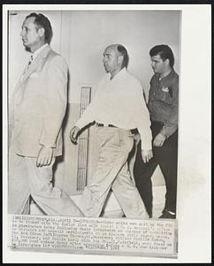 Indicted--Three white men said by the FBI to be linked with the Ku Klux Klan walk toward a U. S. marshal’s office in Birmingham today following their indictment in charges of conspiring to threaten and assault participants in an Alabama civil rights march. The men (from left)Eugene Thomas,42,Bessemer; William Orville Eaton,41, Bessemer, and Collie Leroy Wilk ins Jr.,21,Fairfield, were freed on $50,000 bond apiece today after appearing before a U. S. commissioner in Birmingham.