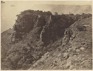 View of cliff fortifications at Rohtasgarh Fort, Rohtas, India