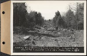 Contract No. 60, Access Roads to Shaft 12, Quabbin Aqueduct, Hardwick and Greenwich, looking back (northwest) from Sta. 51+65, Greenwich and Hardwick, Mass., Apr. 5, 1938