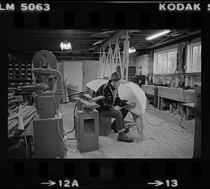 Ralph Johnson working in Pert Lowell's boat shop