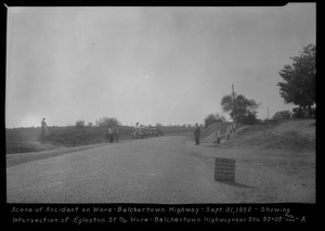 Scene of accident on Ware-Belchertown Highway, showing intersection of Egleston Street and Ware-Belchertown Highway, near Sta. 93+00, Belchertown, Mass., Sep. 21, 1932