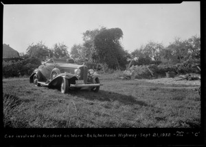 Car involved in accident on Ware-Belchertown Highway, Belchertown, Mass., Sep. 21, 1932
