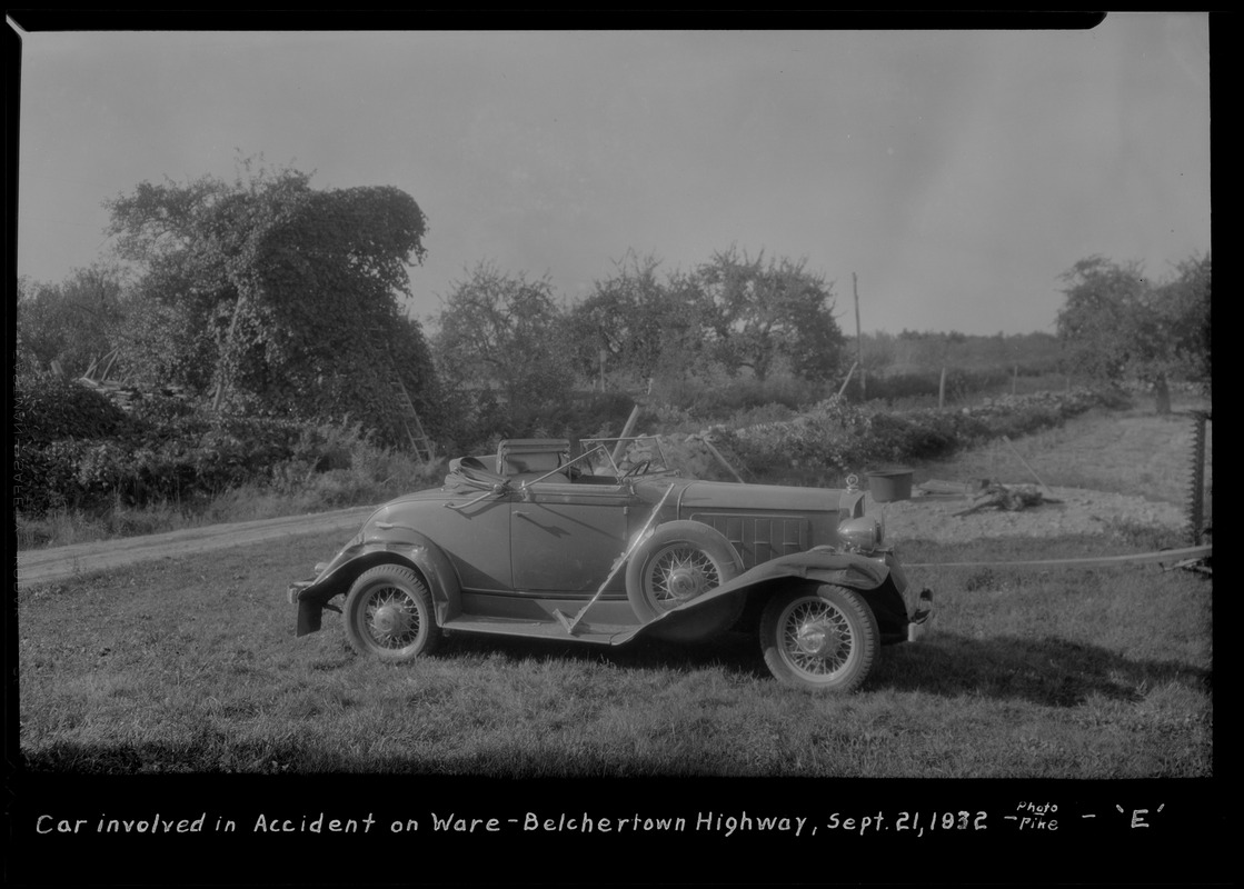 Car involved in accident on WareBelchertown Highway, Belchertown, Mass