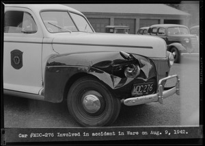 Car #MDC-276 involved in accident in Ware, Quabbin Administration Complex, Belchertown, Mass., Aug. 9, 1942