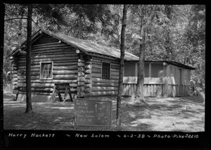 Harry Hackett, log cabin, New Salem, Mass., June 2, 1938