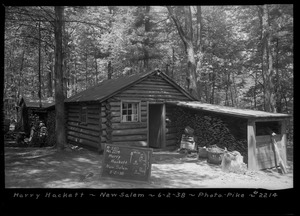 Harry Hackett, camp, New Salem, Mass., June 2, 1938