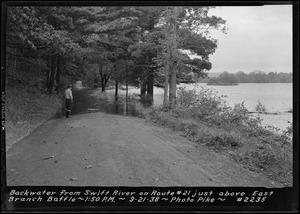 Swift River, flood photo, backwater above East Branch Baffle, Route 21, Hardwick, Mass., 1:50 PM, Sept. 21, 1938