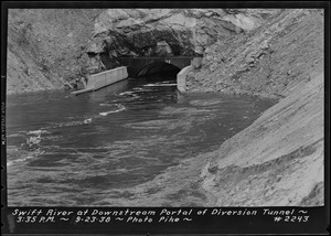 Swift River, flood photo, at downstream portal of diversion tunnel, Mass., 3:35 PM, Sept. 23, 1938
