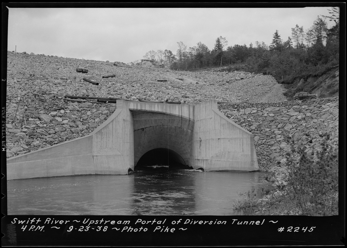 Swift River, flood photo, upstream portal of diversion tunnel, Mass., 4:00 PM, Sept. 23, 1938