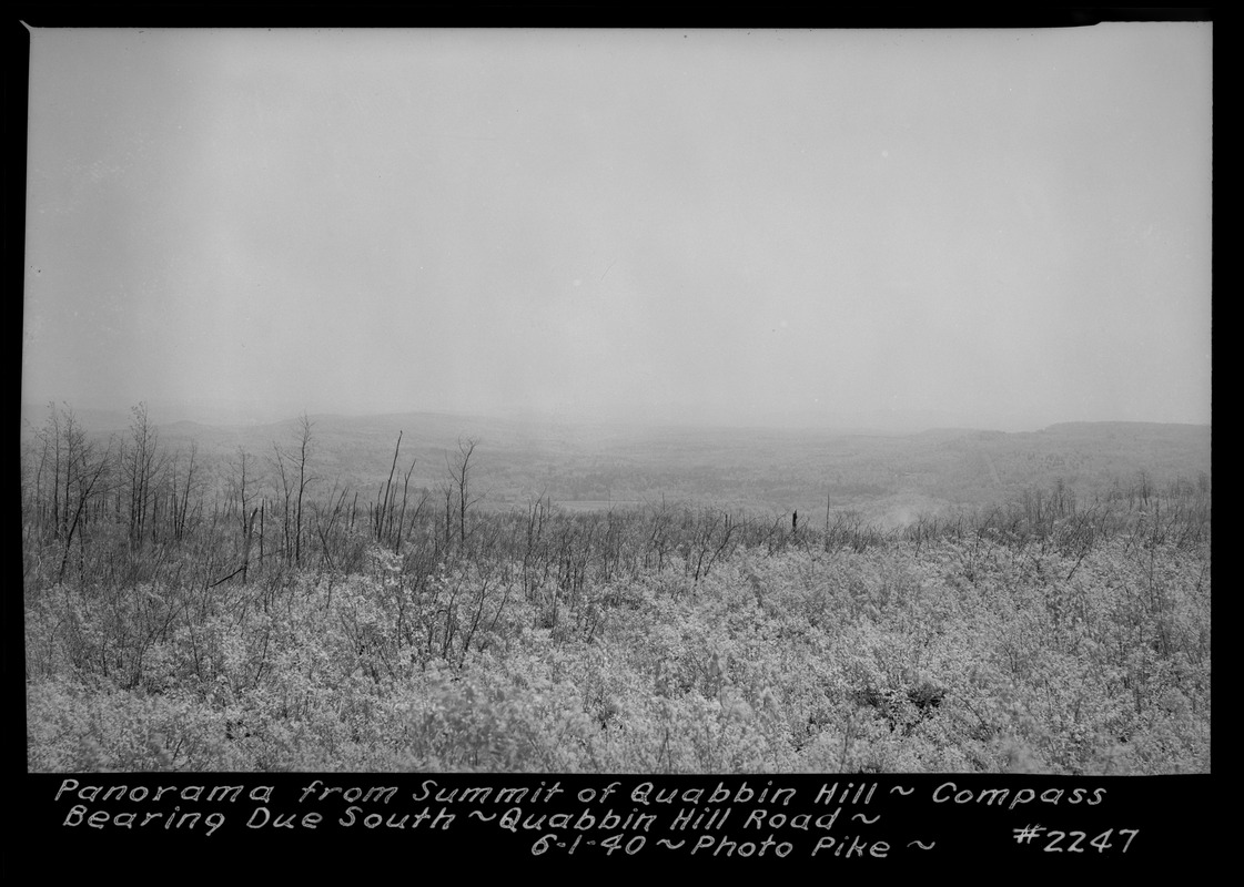 Panorama from summit of Quabbin Hill, compass bearing due south, Quabbin Hill Road, Quabbin Reservoir, Mass., June 1, 1940