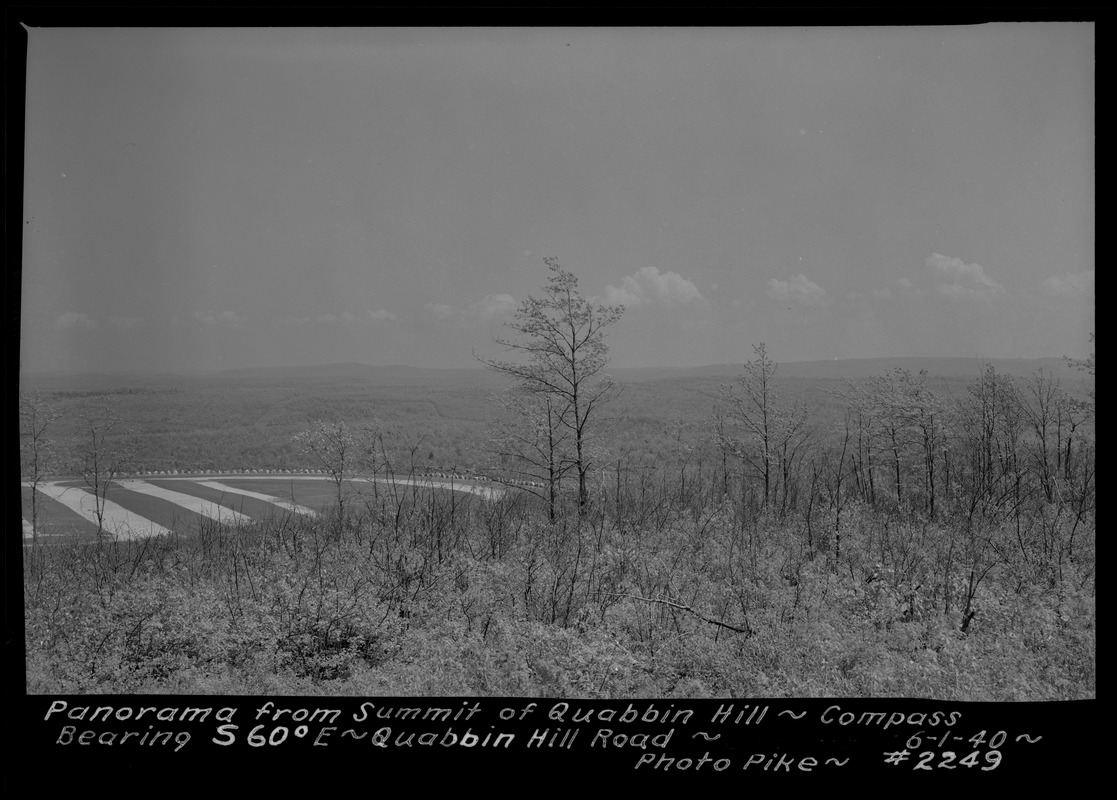 Panorama from summit of Quabbin Hill, compass bearing S60°E, Quabbin Hill Road, Quabbin Reservoir, Mass., June 1, 1940