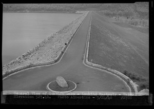 General view of Quabbin Dike, looking easterly, water elevation 527.41, Quabbin Reservoir, Mass., May 24, 1946