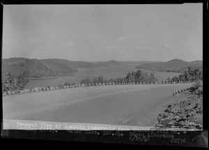 General view of Quabbin Reservoir from Quabbin Hill Road, looking northeasterly, water elevation 528.64, Quabbin Reservoir, Mass., June 10, 1946