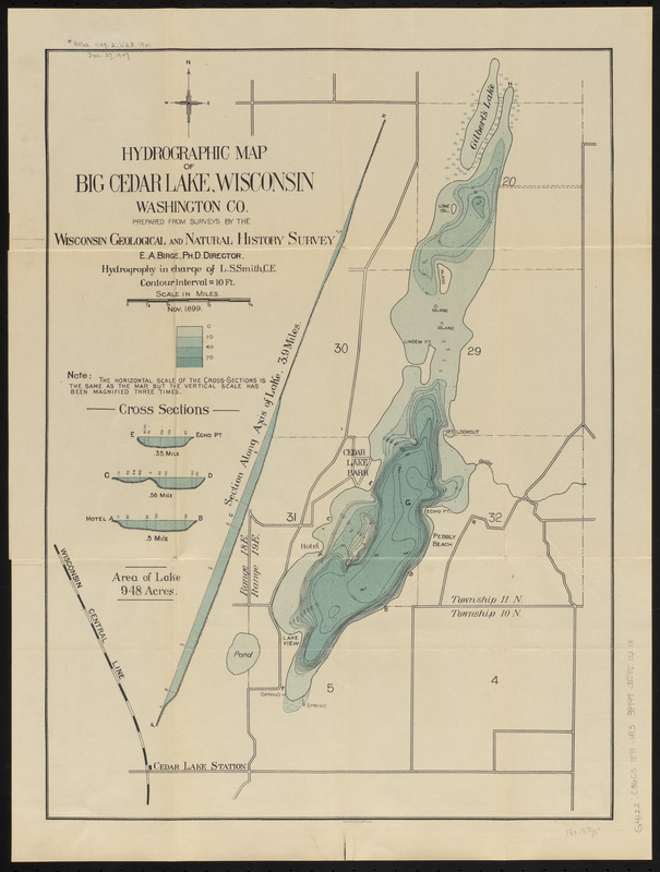 Hydrographic map of Big Cedar Lake, Wisconsin, Washington Co.