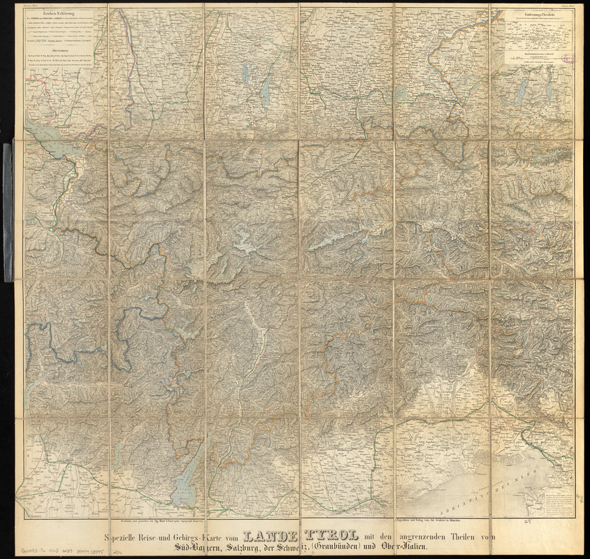 Spezielle reise- und gebirgs-karte vom Lande Tyrol mit den angrenzenden theilen von Süd Bayern, Salzburg, der Schweiz, (Graubünden) und Ober Italien