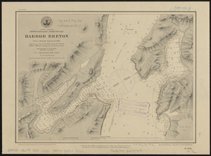 North America, Newfoundland, Fortune Bay, Harbor Breton from a British survey in 1882