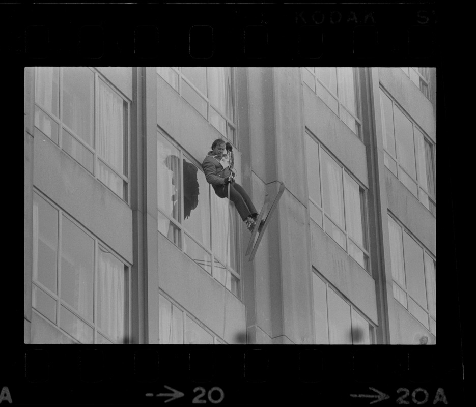 Skiers don't usually use the Sheraton Boston for a slope, but Ruedi Wyrsch did