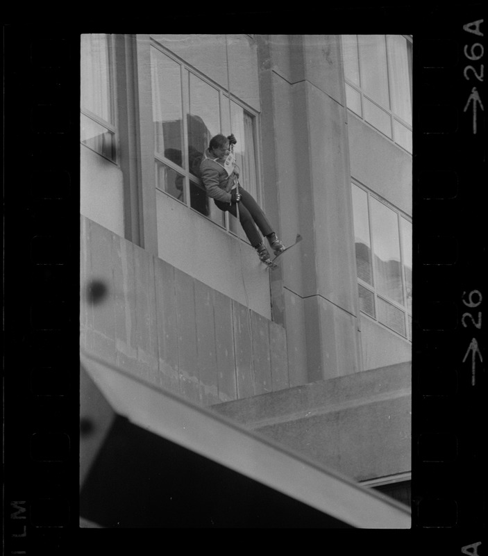 Skiers don't usually use the Sheraton Boston for a slope, but Ruedi Wyrsch did