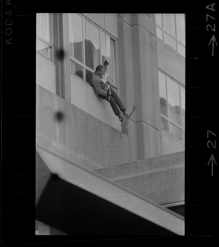 Skiers don't usually use the Sheraton Boston for a slope, but Ruedi Wyrsch did