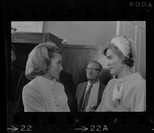 Kathryn White and unidentified woman at Boston Mayor Kevin White's inauguration