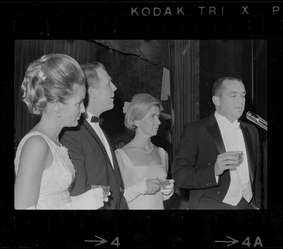 Kathryn White, Boston Mayor Kevin White, Mrs. Richard M. Dray, and Richard M. Dray at White's inauguration ball