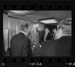 Vice President Agnew faces newsmen, photographers and newsreel cameramen during Newton press conference