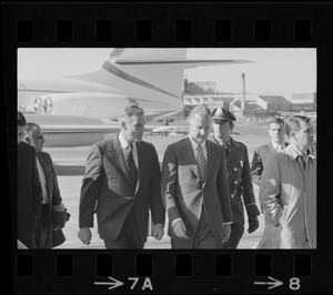 United States Vice President Spiro Agnew greeted at Boston's Logan Airport by Gov. Francis Sargent