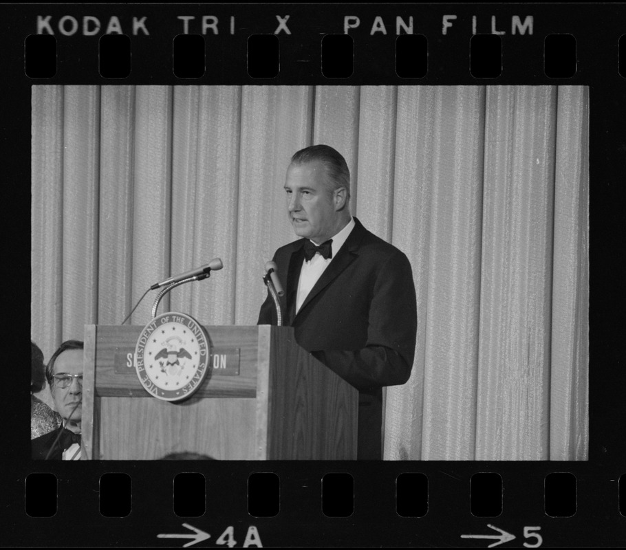 United States Vice President Spiro Agnew speaking at Middlesex Club's Lincoln Day Dinner in Boston