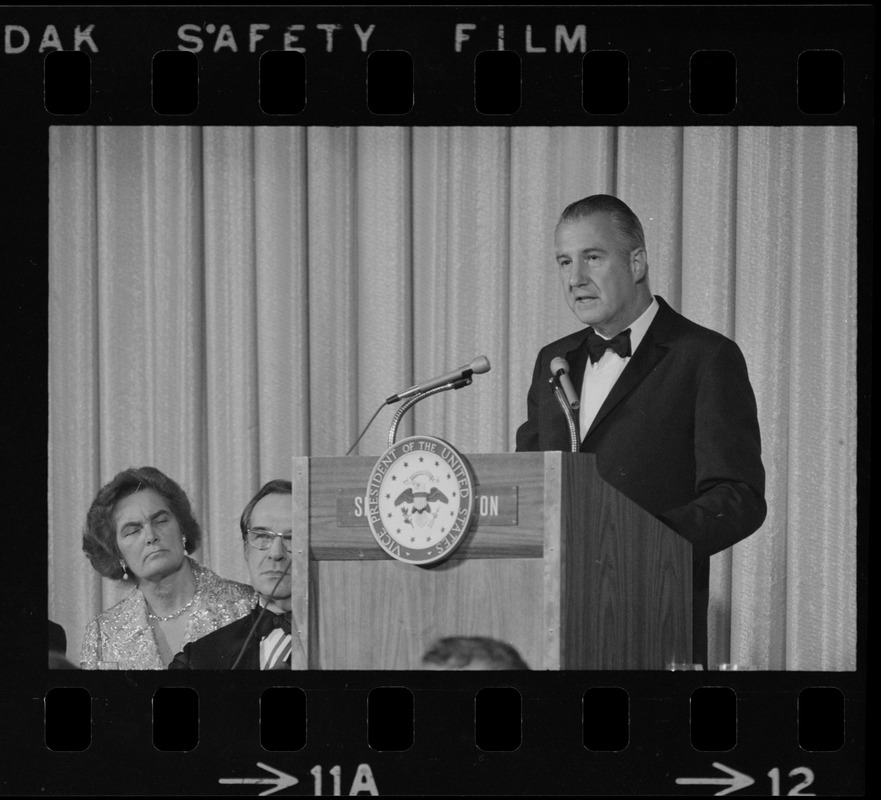 United States Vice President Spiro Agnew speaking at Middlesex Club's Lincoln Day Dinner in Boston