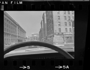 City street through car windshield