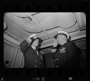 Rear Admiral Thomas R. McClellan and Rear Admiral Percival W. Jackson on day McClellan relieved Jackson as commander of Carrier Division 14