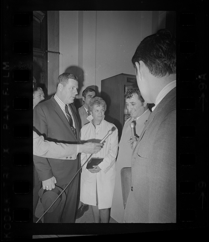 Massachusetts Teachers' Association executive secretary William Herbert, Woburn School Committee Chair Marilyn Finnerty, and Woburn City Solicitor Charles DiPanfilo at Suffolk County Courthouse