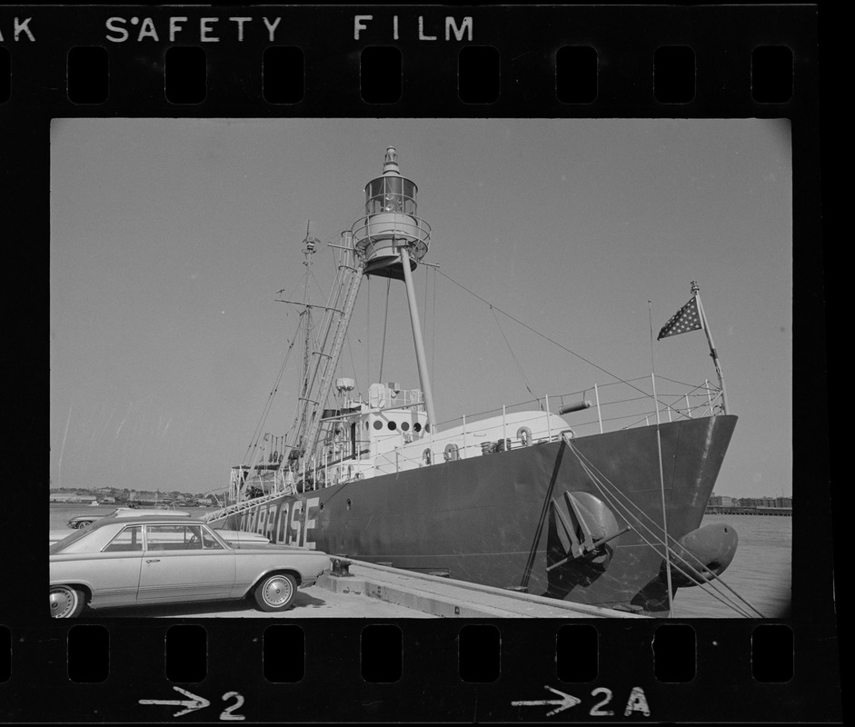 The Ambrose Lightship, for years a fixture at the entrance to New York Harbor, is moored at the Coast Guard base in Boston for refitting