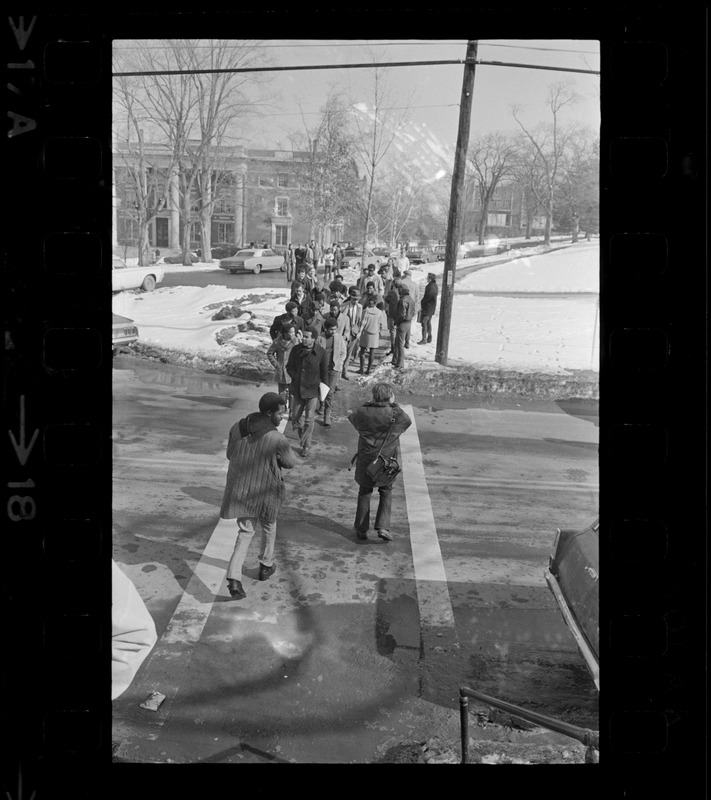 Students leaving occupied building at Amherst College