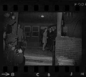 United States President Richard Nixon and Pat Nixon visiting daughter Julie's apartment in Northampton