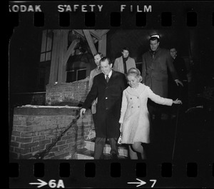 United States President Richard Nixon and Pat Nixon visiting daughter Julie's apartment in Northampton