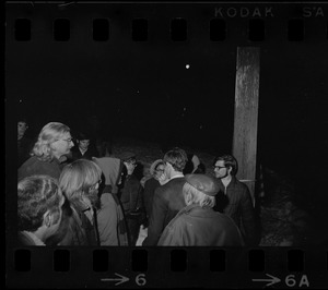 David Eisenhower speaks with protestors outside his house in Northampton after visit by President Nixon