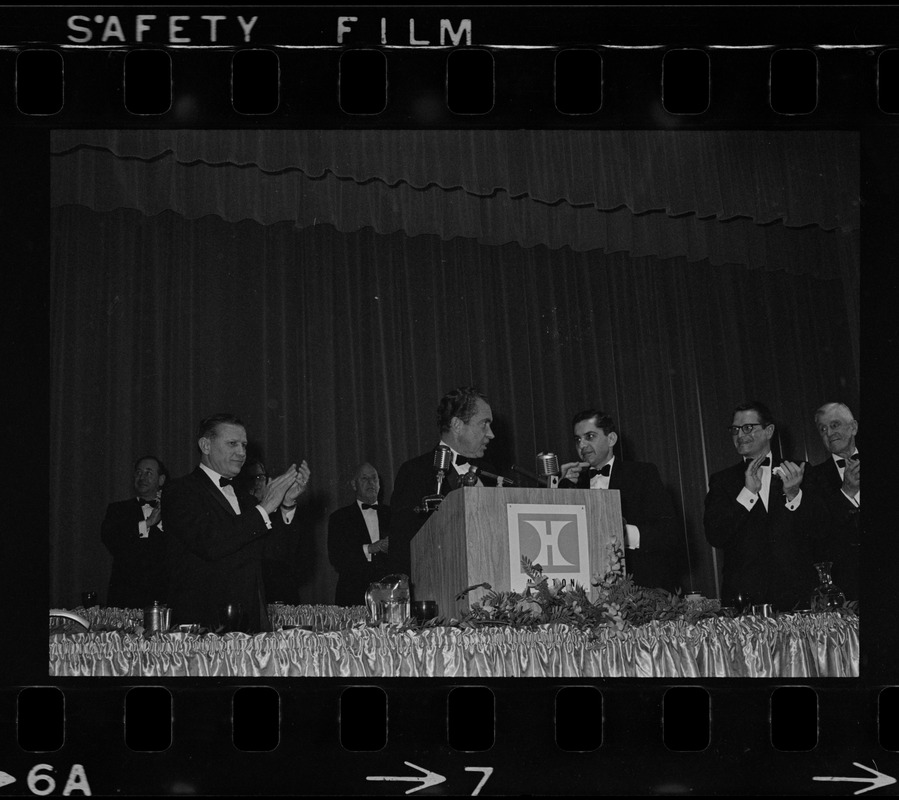 Presidential candidate Richard Nixon speaking at the Middlesex Club Lincoln Day Dinner