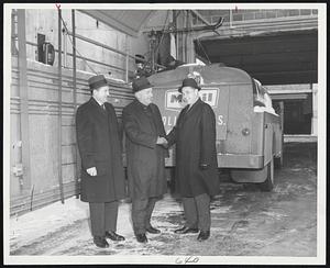 Grand Opening of newly automated bulk loading plant in Cambridge of New England Oil District of Mobil Oil Co. was attended by these executives. From left - R. A. Jollin, Eastern New England area manager; D.A. Hosmer, district manager, and R.L. Abbott, sales manager for Mobil's New England Divison.