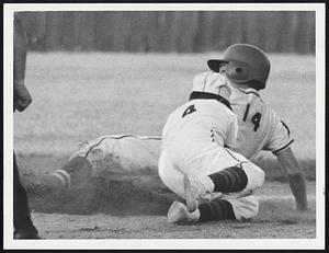 Middleboro vs Weymouth @ So. Braintree 6th inning. Lovie Garafalo-Middleboro steals 2nd base as Weymouth 2nd baseman Vic Ontiri tries for tag.
