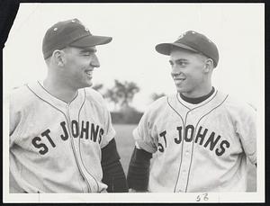 Supercharged Battery -- St. John’s Prep Pitcher-Outfielder Danny Murphy (left) and Catcher Billy Madden. Murphy doubled in three runs in 12-3 victory over Matignon yesterday at Thorndike Field, Arlington.