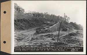 Contract No. 108, Utility Wharves, Quabbin Reservoir, Ware, looking southwesterly at retaining wall from end of turning space, Ware, Mass., Oct. 31, 1940